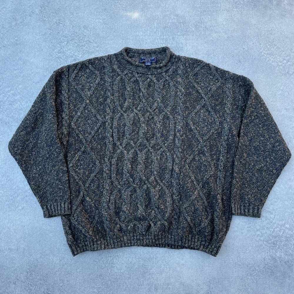 Vintage 90s Thornton Bay Blue Cream White Cable Knit Cotton Wool Knit Sweater